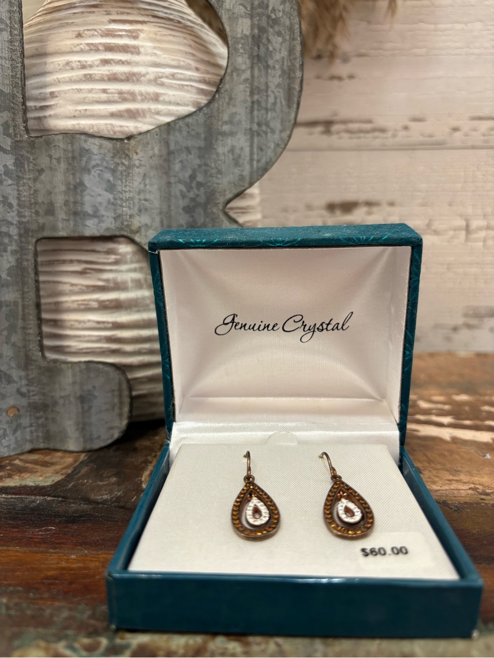Genuine Crystal Art Deco Teardrop Mixed Metals Earrings